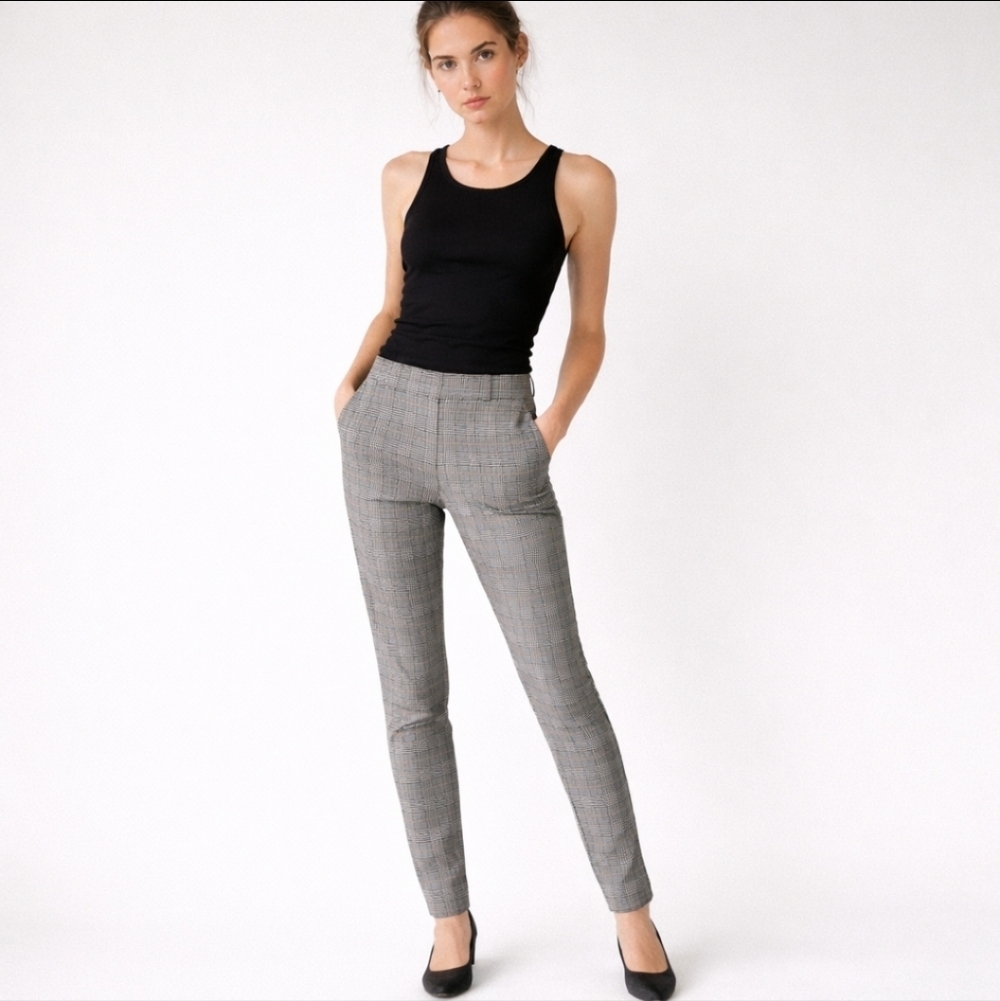 Calvin Klein Plaid Skinny Pull-On Trousers Size 2